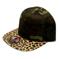 Customized Design Blank Acrylic Snapback Hat with Leopard Leather Brim